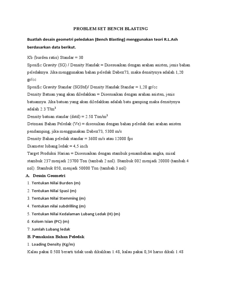 Problem Set Tie In Dan Bench Blasting Pdf