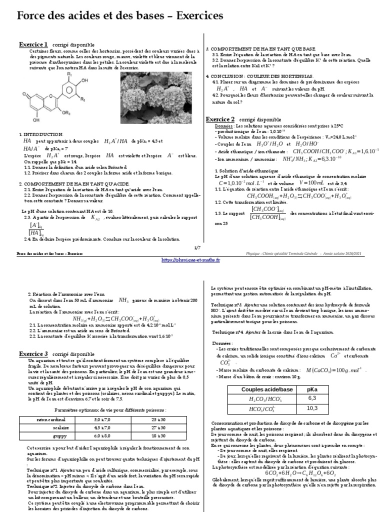 Exercices sur acides et bases | PDF | Ph | Acide
