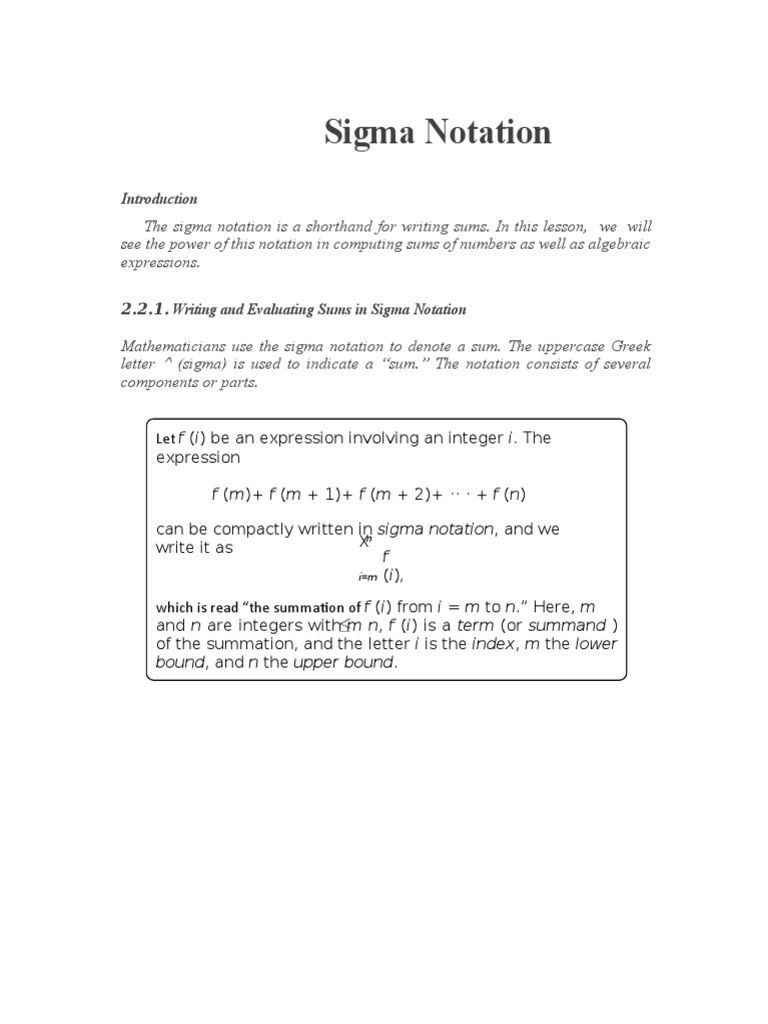 Sigma notation pdf summation mathematical analysis