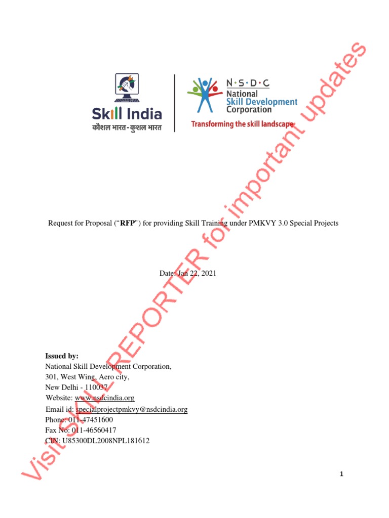 RFP for PMKVY 3.0 Skill Training Projects | PDF | Indemnity | Business