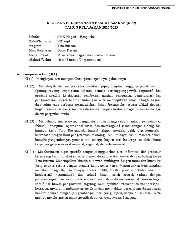 RPP (Dasar Desain) | PDF