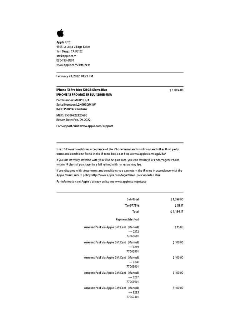 Apple UTC PDF Gift Card Apple Inc.