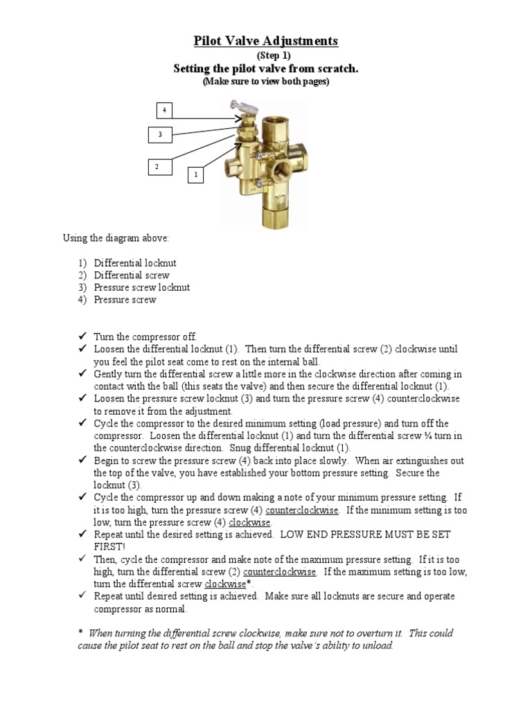 Pilot Valve Adjustments Pgs. 12 PDF Valve Screw