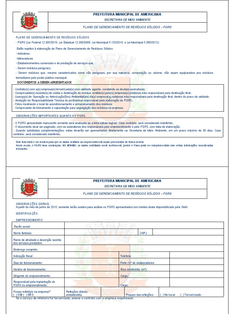 D129 - PGRS - Plano de Gerenciamento de Residuos Solidos - Modelo | PDF ...