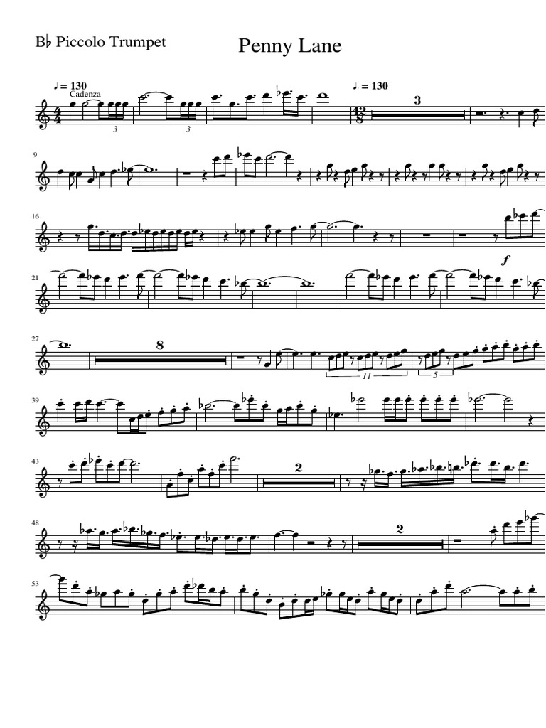 Penny Lane B Piccolo Trumpet PDF