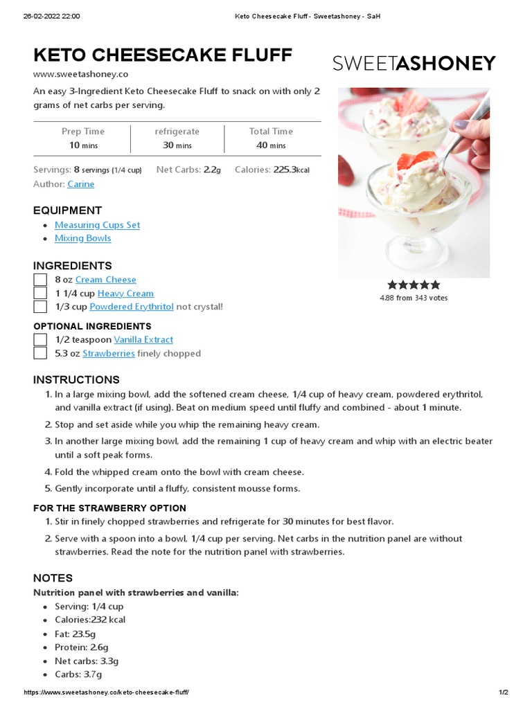 Keto Cheesecake Fluff Sweetashoney SaH PDF Nutrition Facts