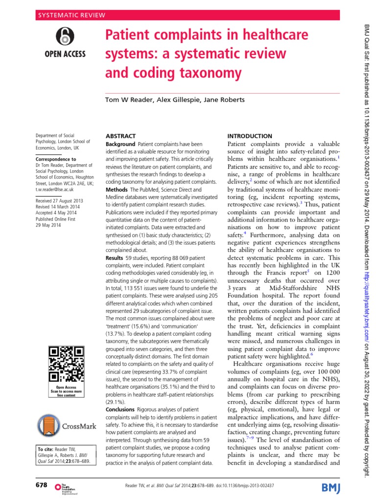 Patient Complaints in Healthcare | PDF | Patient | Systematic Review