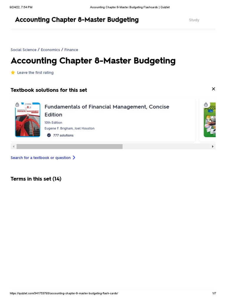 Accounting Chapter 8Master Budgeting Flashcards Quizlet PDF