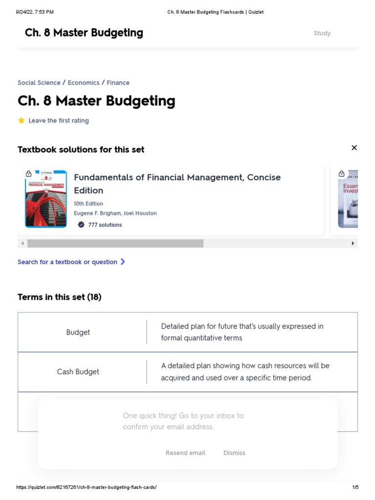 Ch 8 Master Budgeting Flashcards Quizlet Pdf Budget Sales