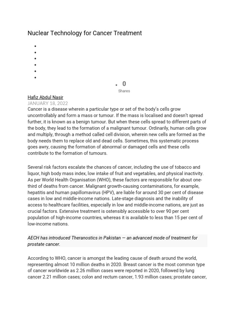 Nuclear Technology For Cancer Treatment PDF Medical Imaging Cancer