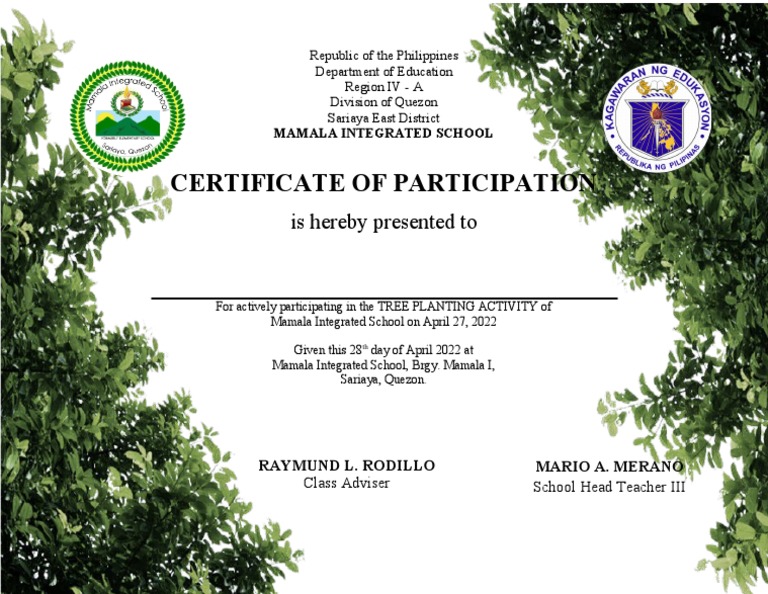 Tree Planting Certificates PDF