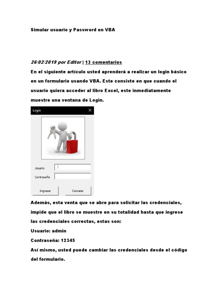 Simular usuario y password en vba pdf contrase a microsoft excel