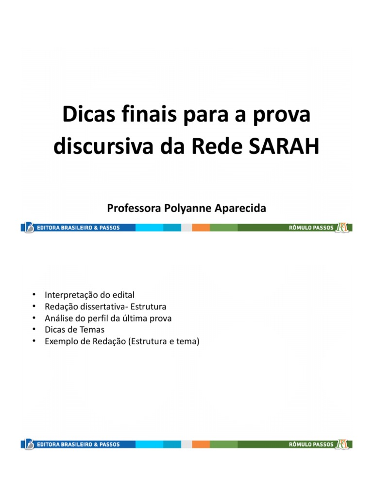 Rede Sarah 2022 Dicas Finais para A Prova Discursiva | PDF | Enfermagem