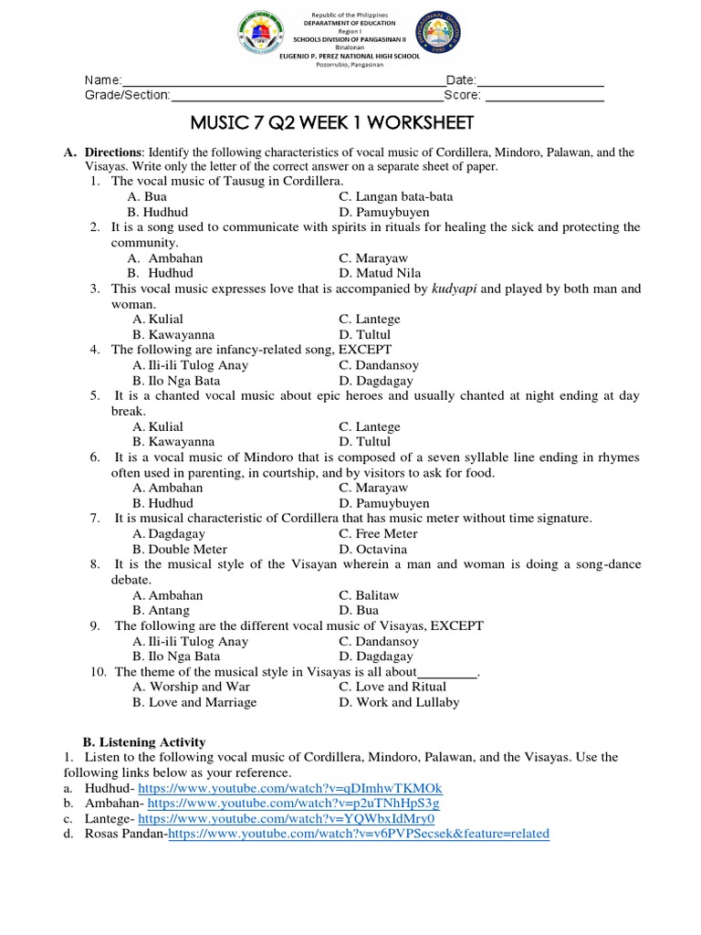 MAPEH Grade 7 Q2 Worksheet | PDF | Dietary Fiber | Diet & Nutrition