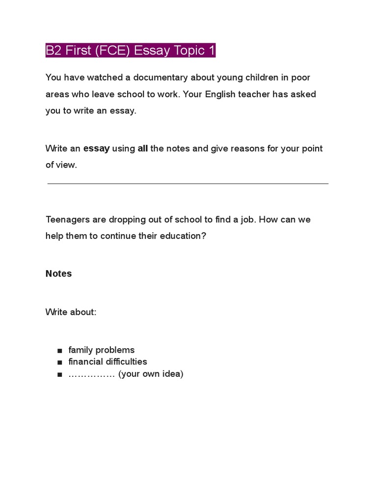 FCE B2 Essay Writing Topics Guide | PDF | Essays | Natural Environment