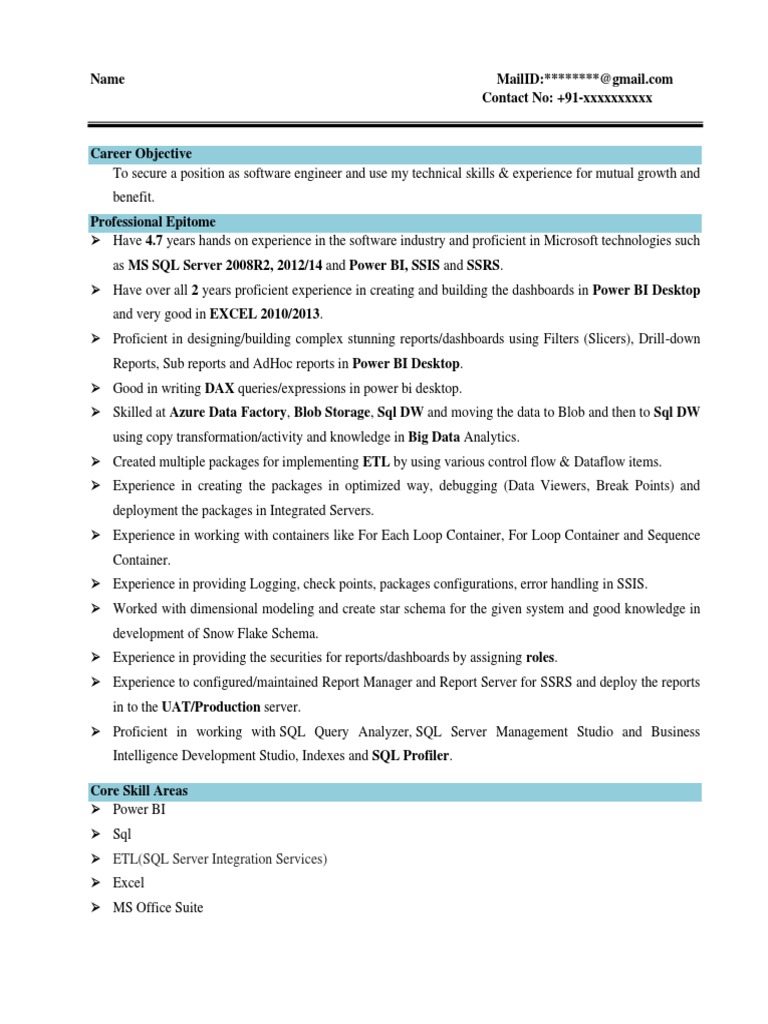 Power BI Developer Resume Sample | PDF | Microsoft Sql Server | Databases