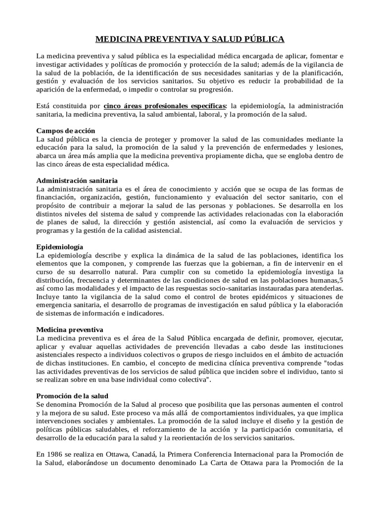 Medicina Preventiva y Salud Pública | PDF | Promoción de la salud ...