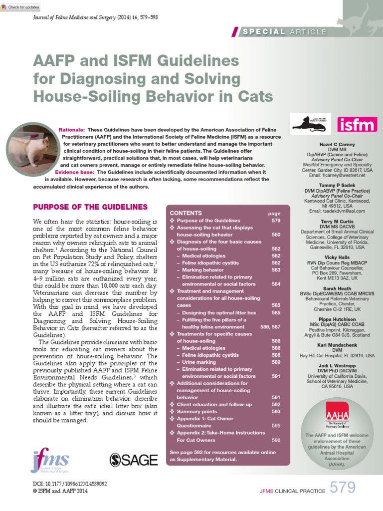 AAFP and ISFM Guidelines For Diagnosing and Solving HouseSoiling