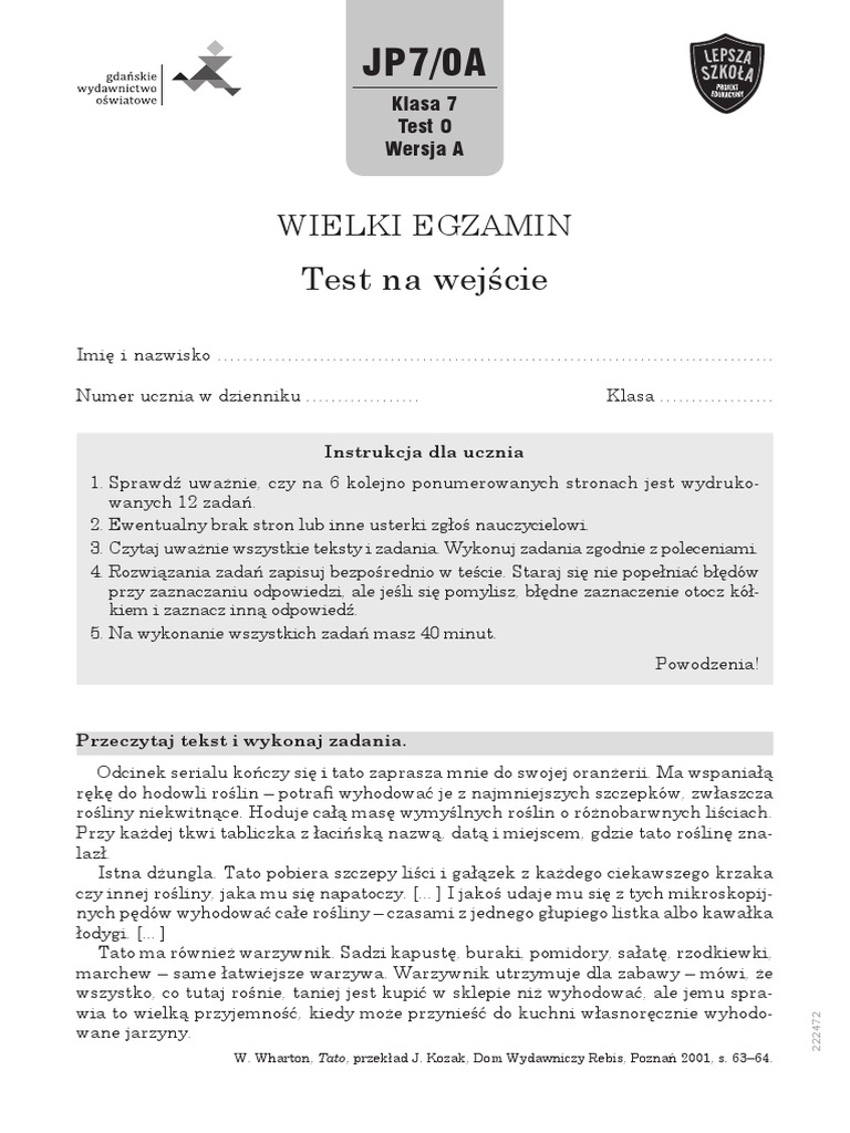 Test Ma Wejscie Wersja A | PDF