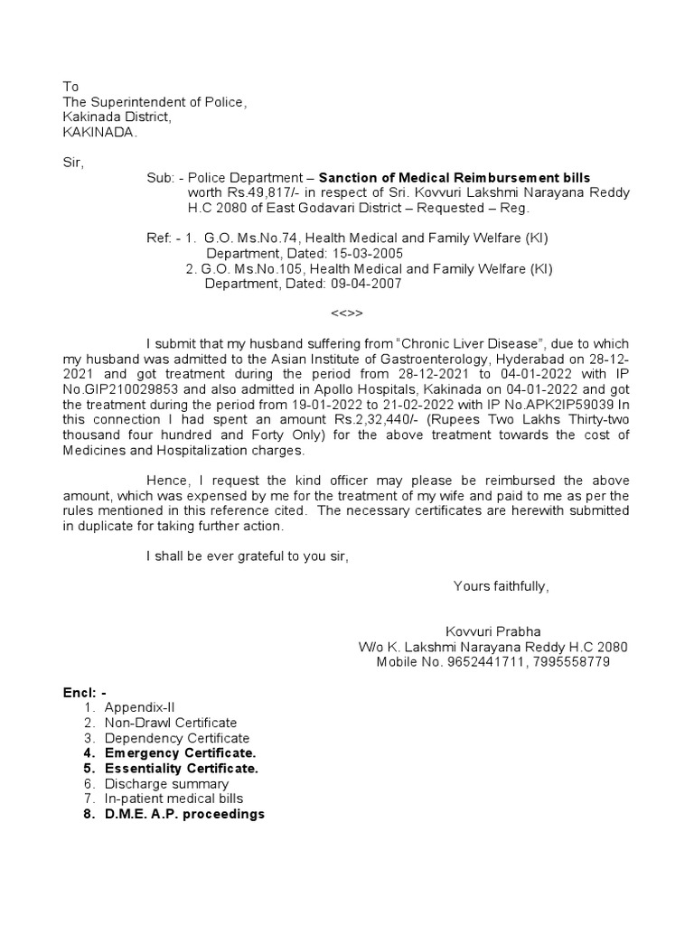Medical Reimbursement Request Letter | PDF | Health Sciences | Social ...