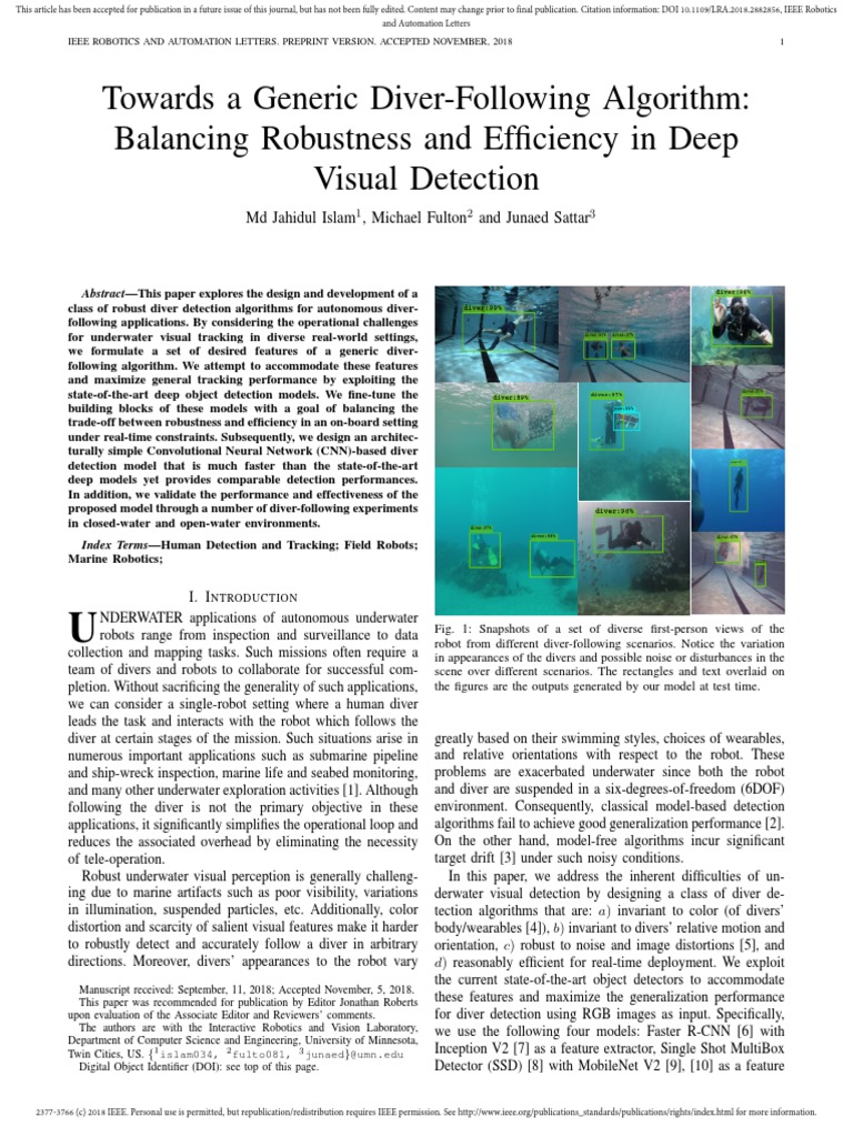 Diver-Following Algorithm for Robotics | PDF | Underwater Diving ...