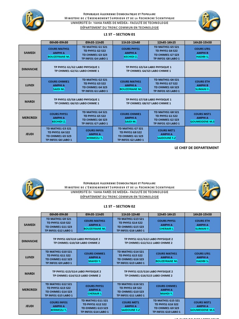 Emplois Du Temps l1s1 20222023 PDF