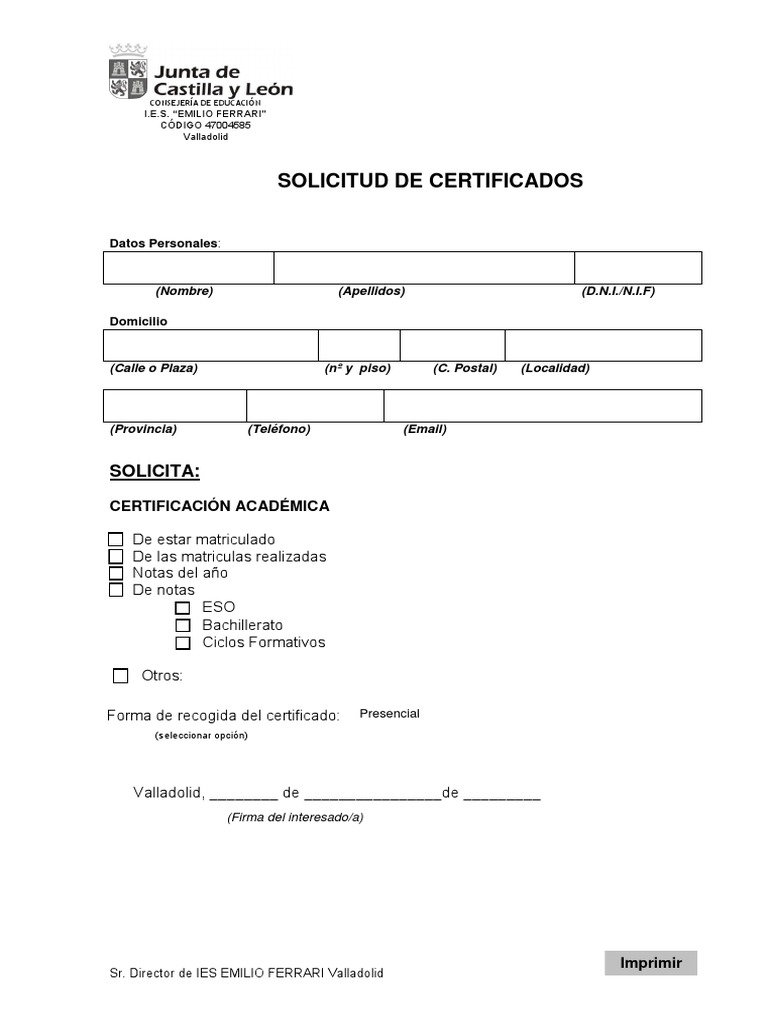 Solicitud de Certificado 1 | PDF