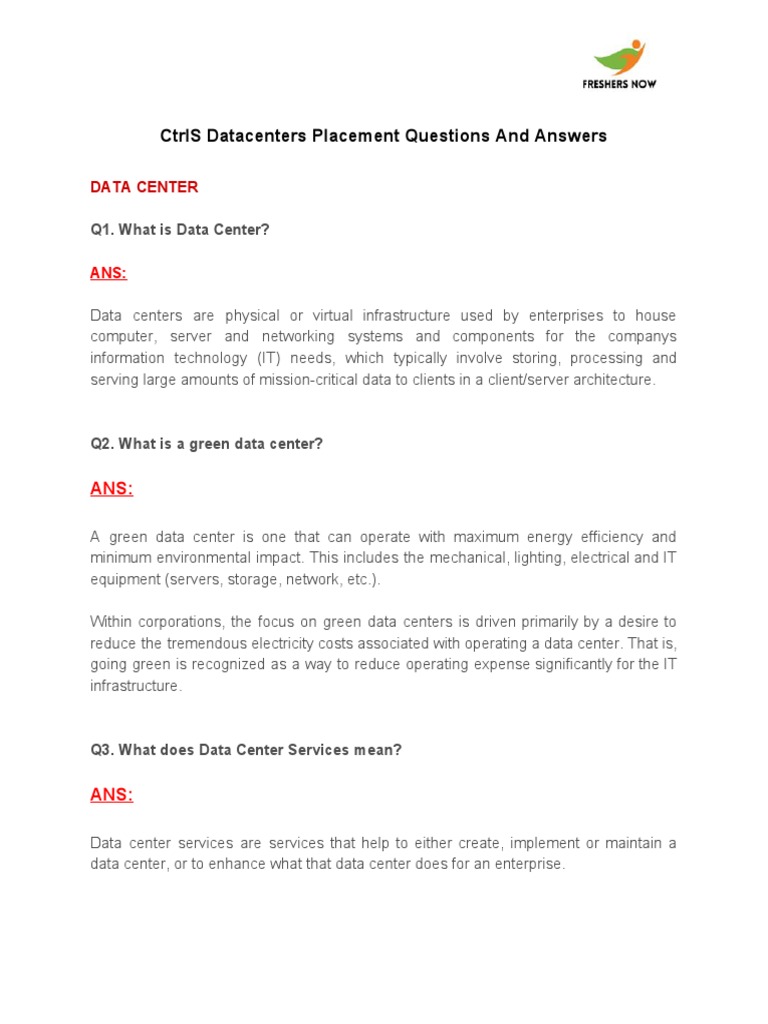 CtrlS Datacenters Interview Q&A Guide | PDF | Computer Network | Data ...