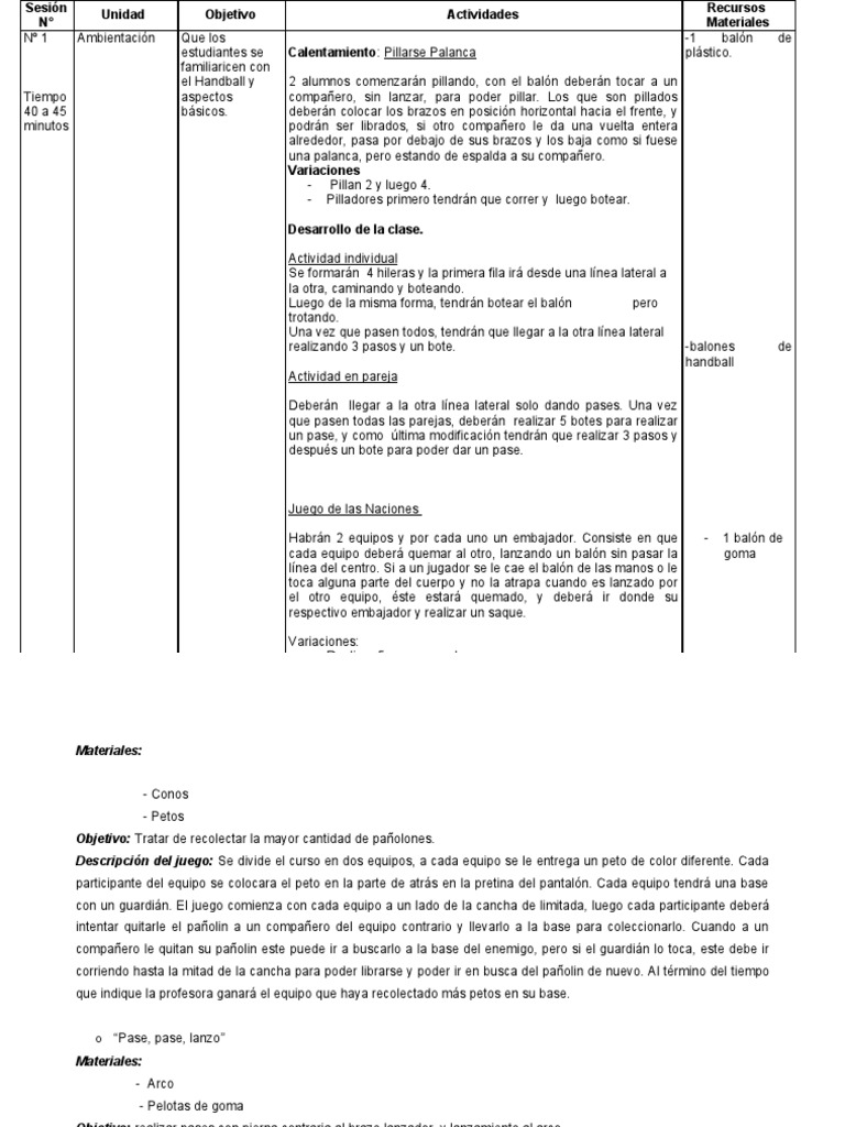 Planificacion Handball | Descargar gratis PDF | Lanzador | Deportes