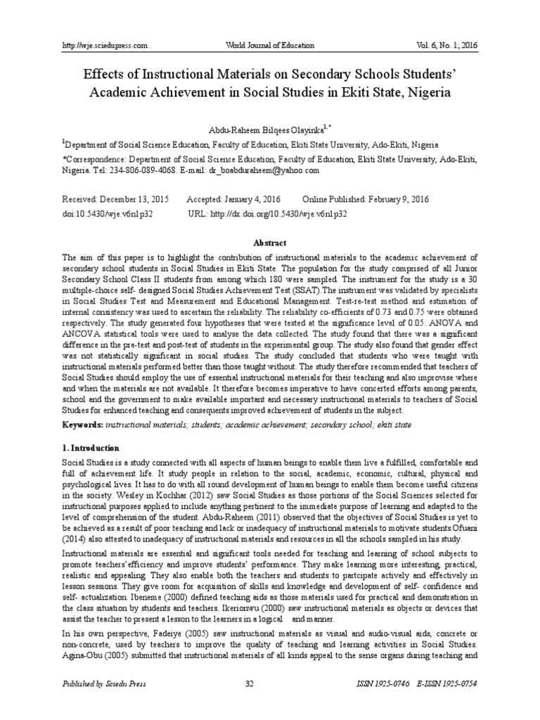Effects of Instructional Materials On Secondary Schools Students' | PDF ...