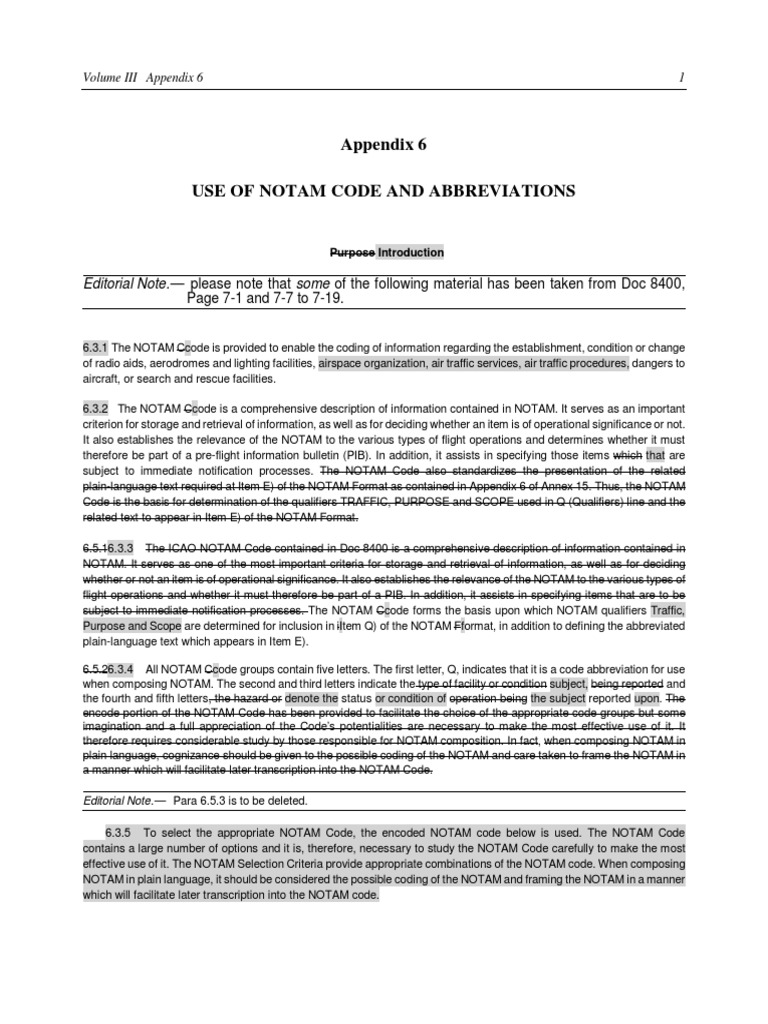 NOTAM Volume III Appendix 6 2018-02-19 | PDF | Air Traffic Control | Runway