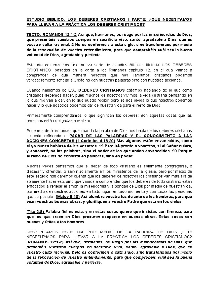 deberes cristianos romanos 12 estudio biblico