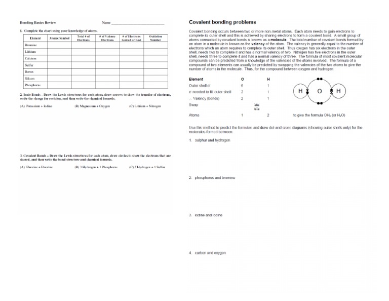 Bonding Basics Worksheet PDF