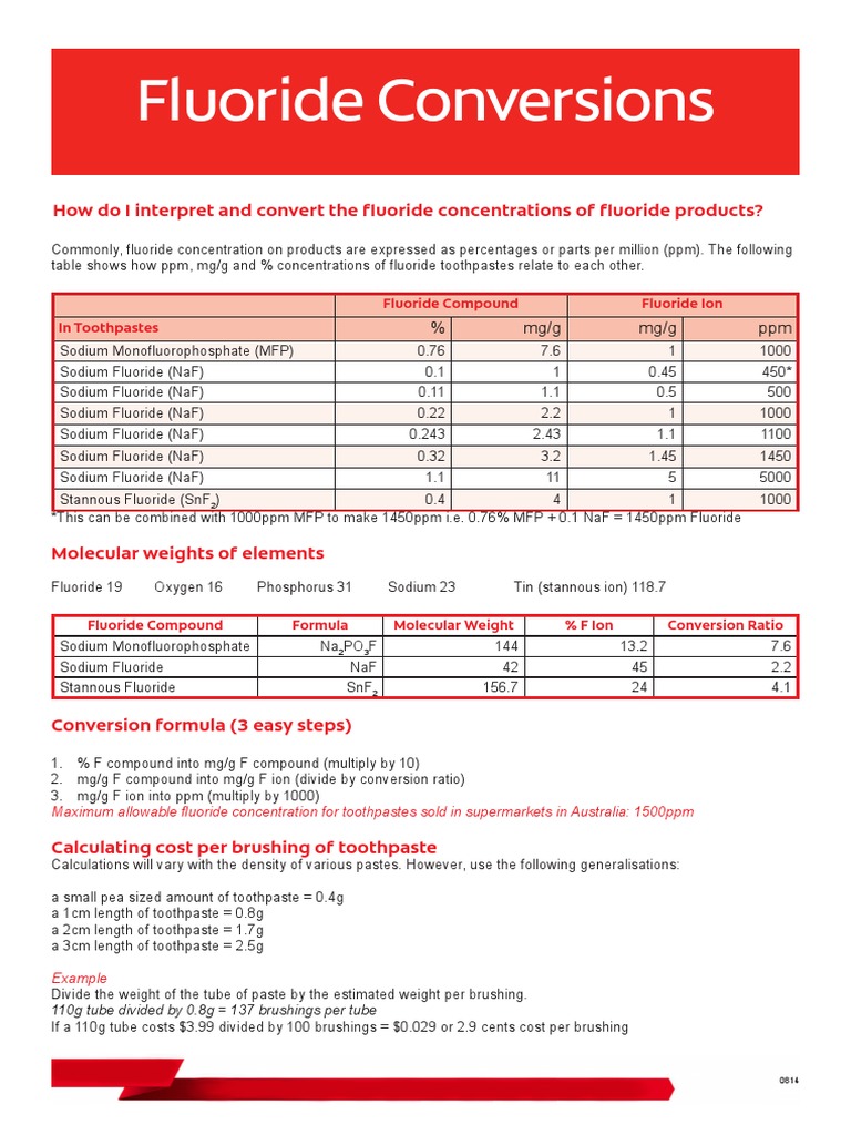 Fluoride Concentration Conversions Guide | PDF | Fluoride | Sets Of ...