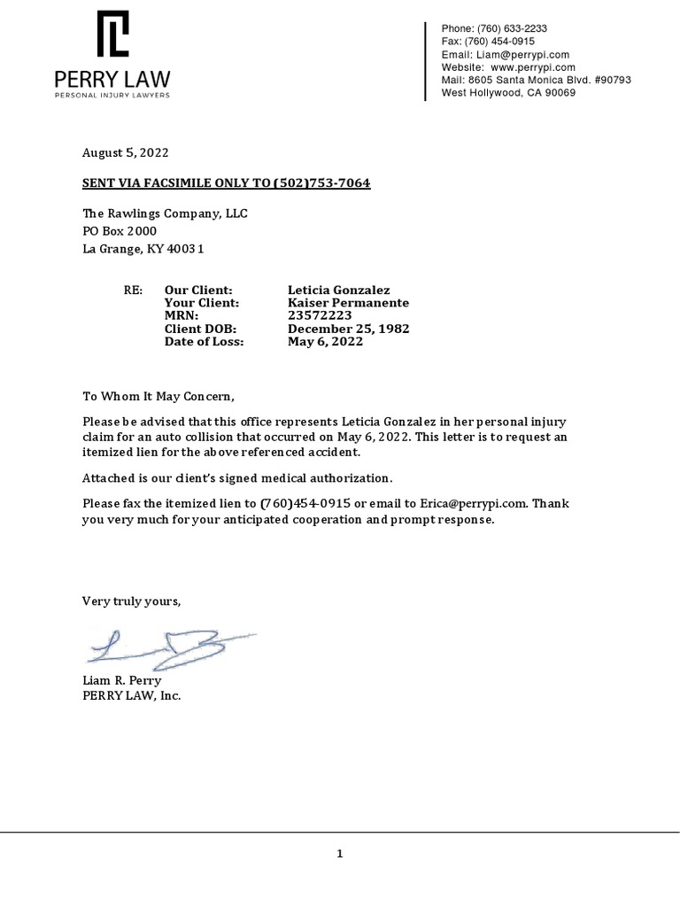 20220805LOR To RawlingsLeticia Gonzalez PDF Health Insurance