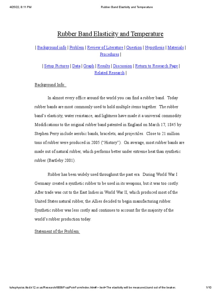Rubber Band Elasticity and Temperature PDF Temperature Elasticity