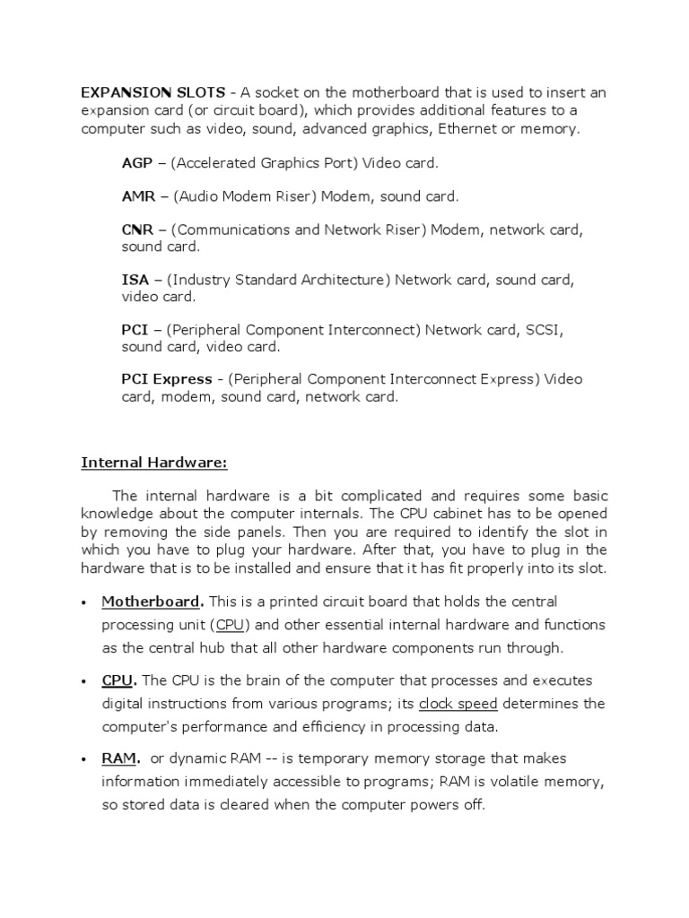 Expansion Slots PDF Computer Hardware Solid State Drive