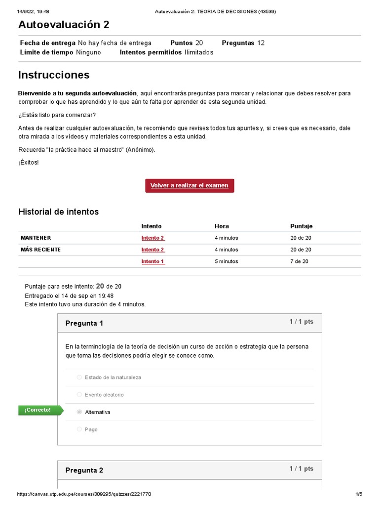 Autoevaluación 2 - TEORIA DE DECISIONES (43539) | PDF | Toma de ...