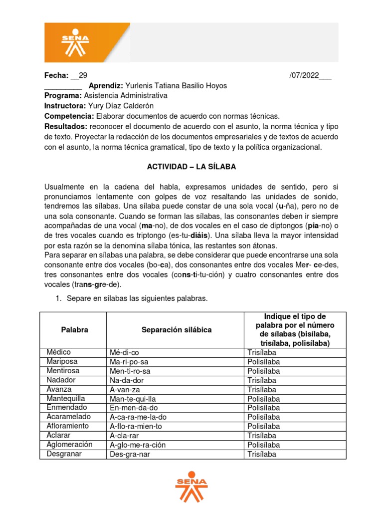 Guía de Separación Silábica | PDF | Sílaba | Vocal