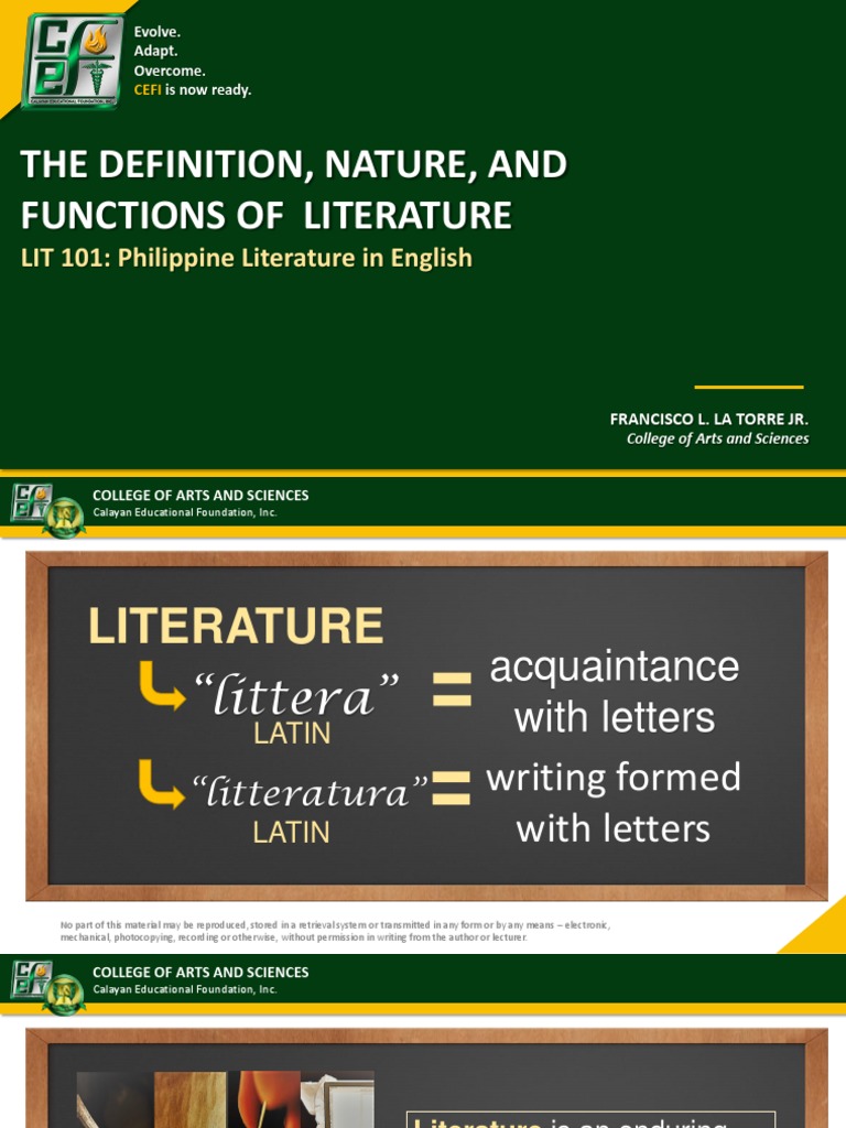 LIT 101 Week 1 The Definition Nature and Functions of Literature ...