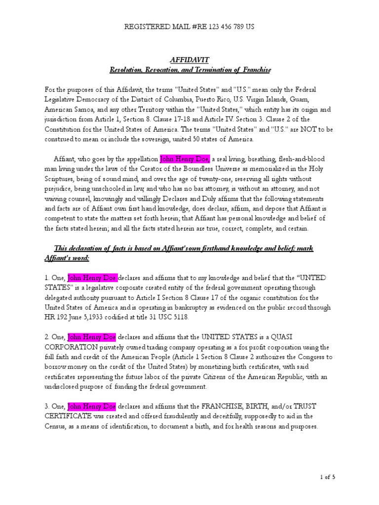 Affidavit Resolution Revocation and Termination of Franchise | PDF ...