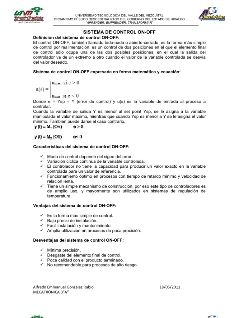 Controlador On-Off en Sistemas | PDF