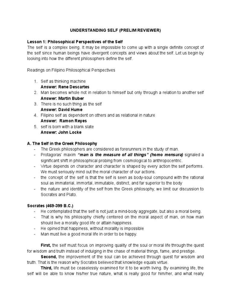 Understanding the Self: Prelim Reviewer | PDF | Id | Philosophy Of Self