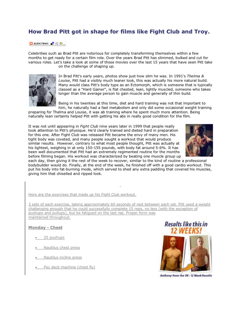 Brad Pitt Fight Club Diet and Workout Routine