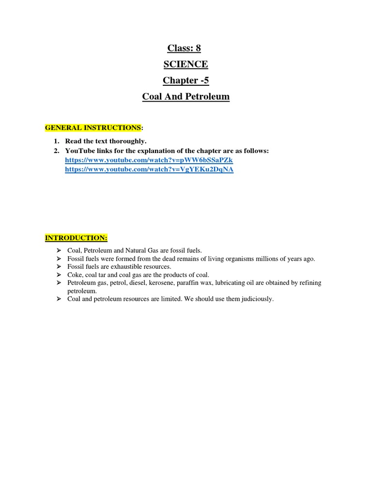 8-Science-Coal and Petroleum-Notes-VL | PDF | Petroleum | Fuels