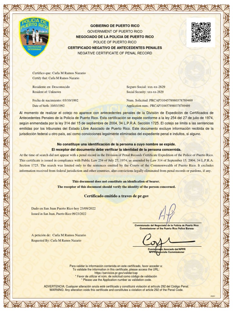 Certificado | PDF | Puerto Rico