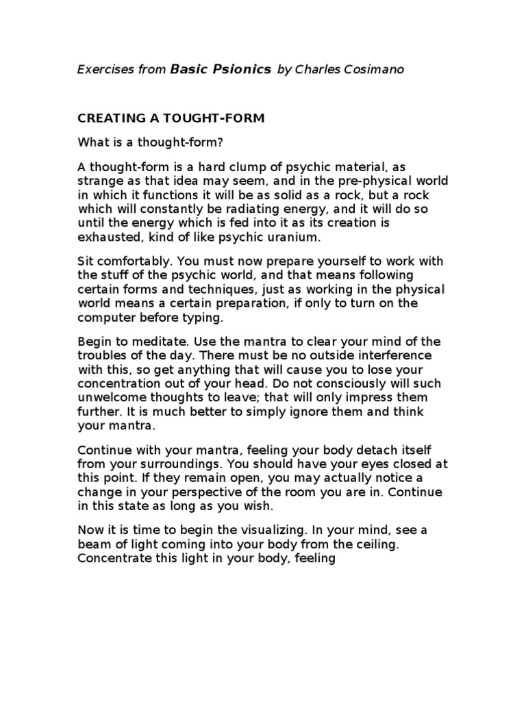 Basic Psionics Exercises by Cosimano | PDF