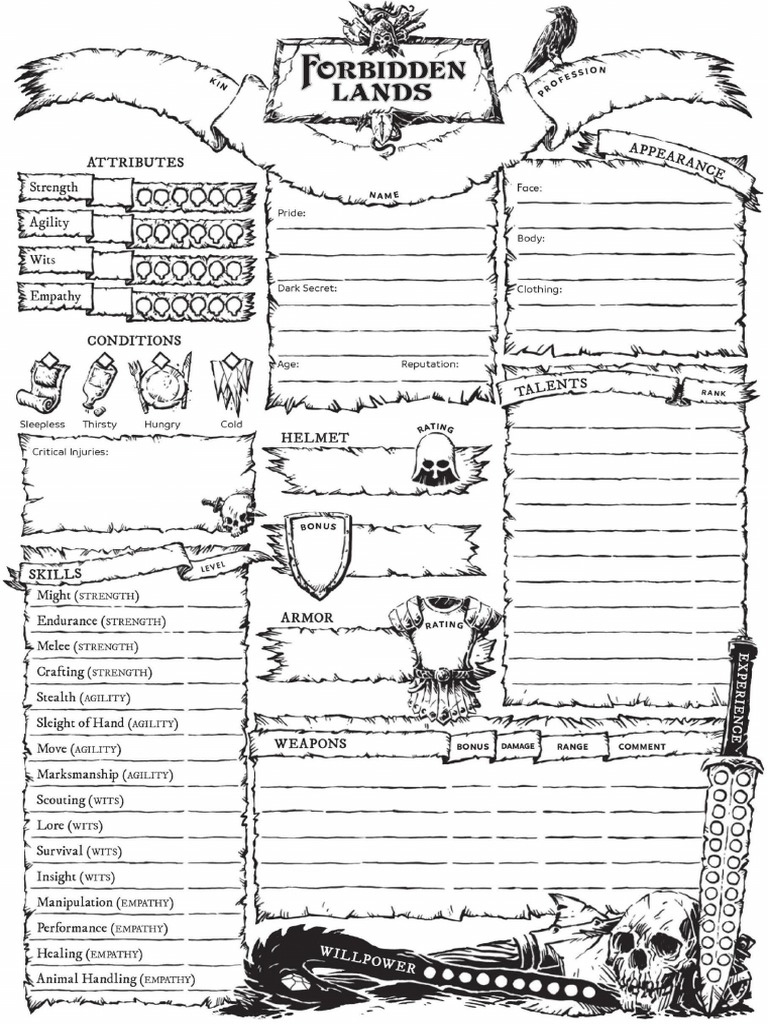 Forbidden Lands Sheet | PDF