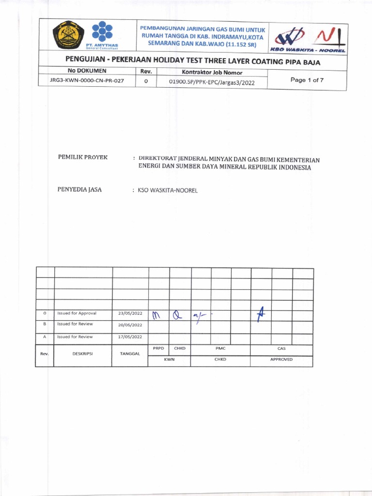 JRG3-KWN-0000-CN-PR-027 Pengujian - Pekerjaan Holiday Test Three Layer ...