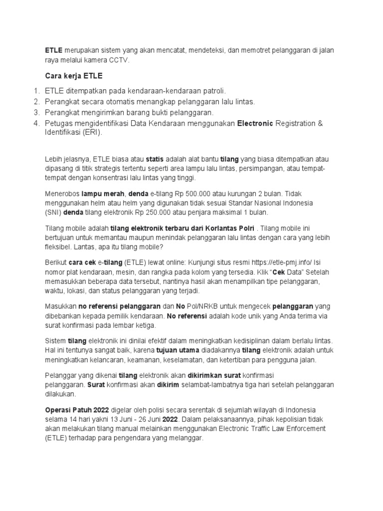 Ciri-ciri dan Fungsi Kamera ETLE | PDF | Pengelolaan Keuangan & Uang ...
